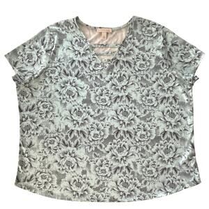 Emaline Floral Light Turquoise Blouse Womens Size 3X Casual Stretch Soft Travel